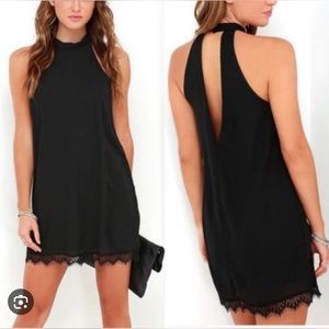 Lulu's Black Mini Dress with Lace Trim